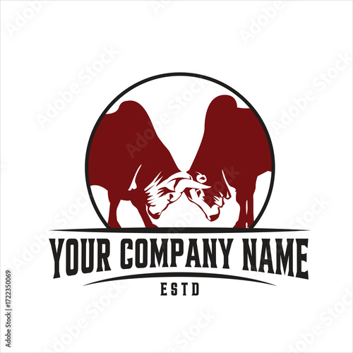Vector art of two bulls charging at each other in a circle