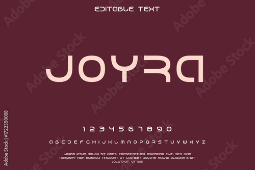Modern sans serif font alphabet and numbers on deep red background
