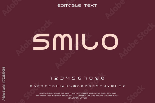 Modern sans serif font alphabet and numbers on dark red background