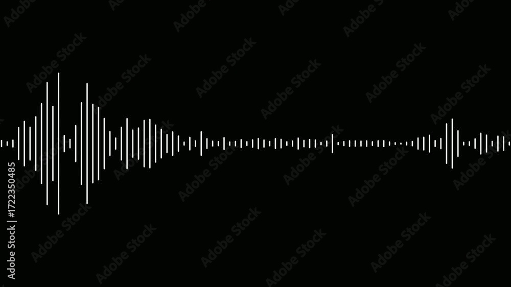 Dynamic white audio visualizer- Music sound wave animation on black background. Abstract audio wave digital frequency. Sound wave animated audio waveform spectrum animation. Abstract music audio wave.