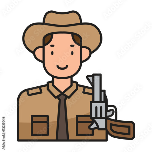 Cartoon person in cowboy hat holding a rifle