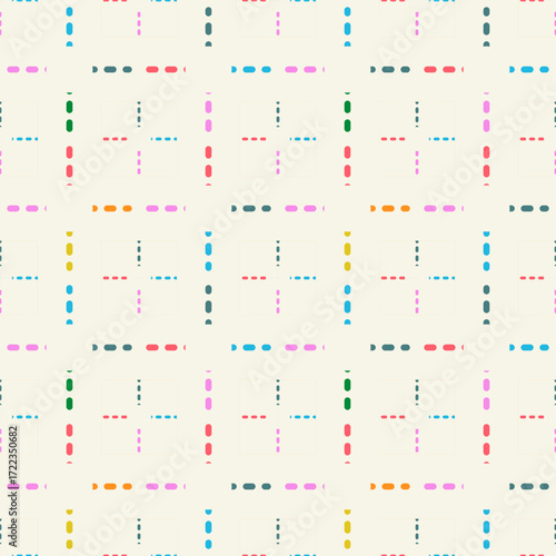 Seamless pattern with colorful dots and squares for calendar and planner design Colorful abstract geometric background with square pattern. Seamless background. Suitable for fabric, paper, banner.