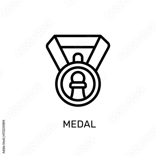 Iconic line drawing of a medal featuring a chess pawn symbol, representing strategic victory, achievement, and success in competitive games or intellectual challenges