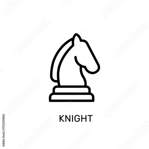 Minimalist vector line art icon of a classic chess piece, representing the distinct horse figure used in strategic board games, ideal for digital interfaces and educational content