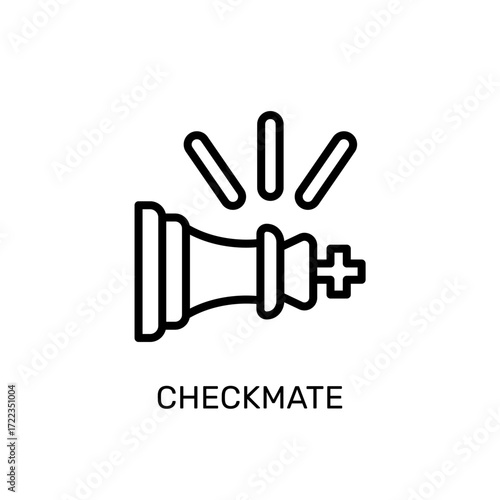 Minimalist line art icon depicting a chess king under check, symbolizing the strategic concept of checkmate, game theory, and decisive victory in play