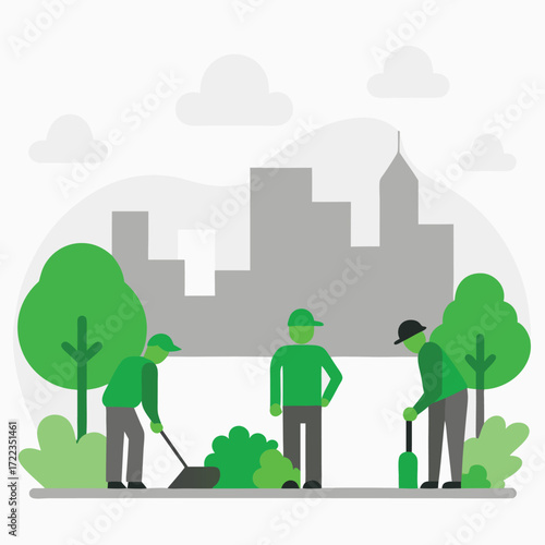 City Park Maintenance Crew Working Outdoors gardening