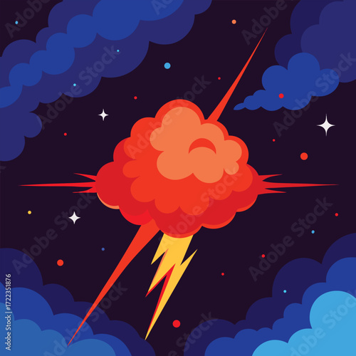 Explosive cosmic event with lightning and clouds explosion