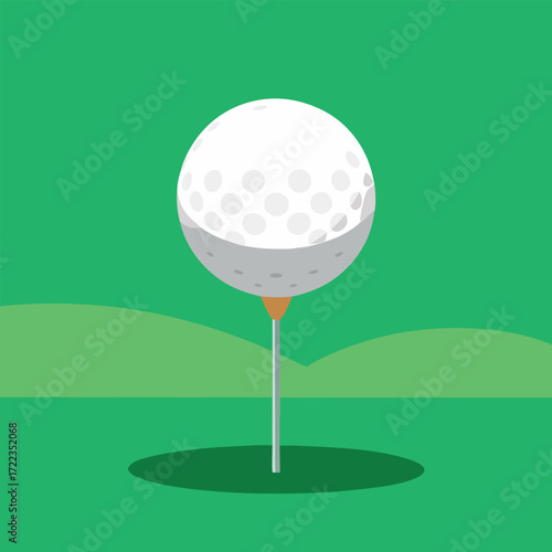 Golf ball on a tee with a green background Keywords: golf, golf ball, tee, sport, recreation