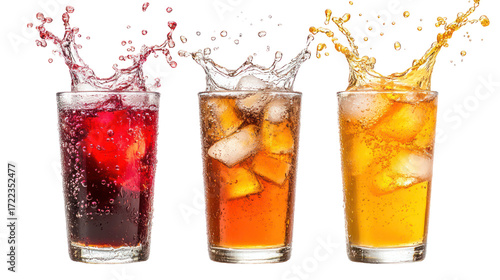 Wallpaper Mural Three tall glasses of refreshing cold drinks splashing isolated on transparent background Torontodigital.ca