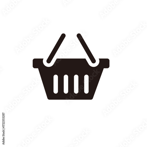 Black shopping basket icon representing e-commerce and online retail, perfect for digital marketing and web design