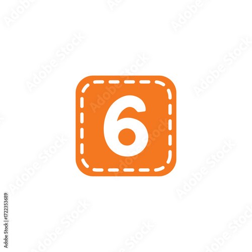 Digit 6 in a Stitched Square, A Numerical Icon for Countdowns and Educational Design