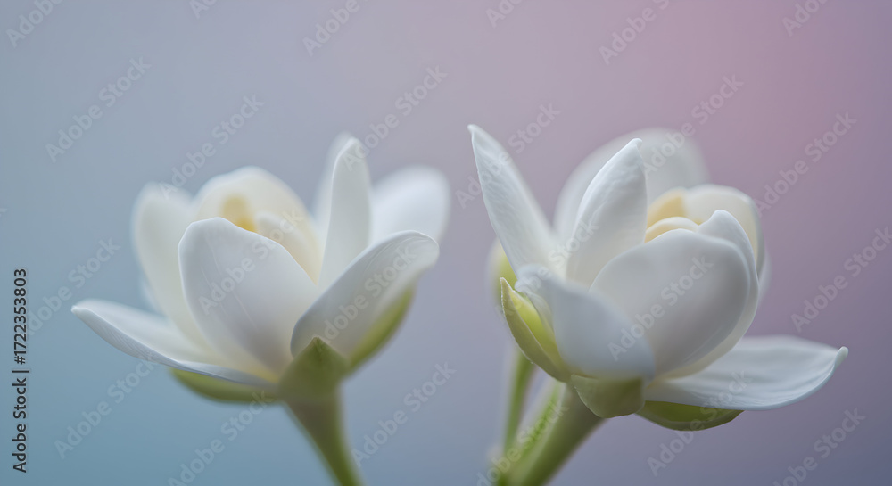 Fototapeta premium Close-Up of Delicate White Flowers Against a Soft Pastel Background Creating a Serene Atmosphere