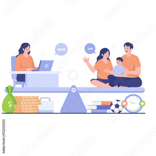 Balance scale showing work and life
