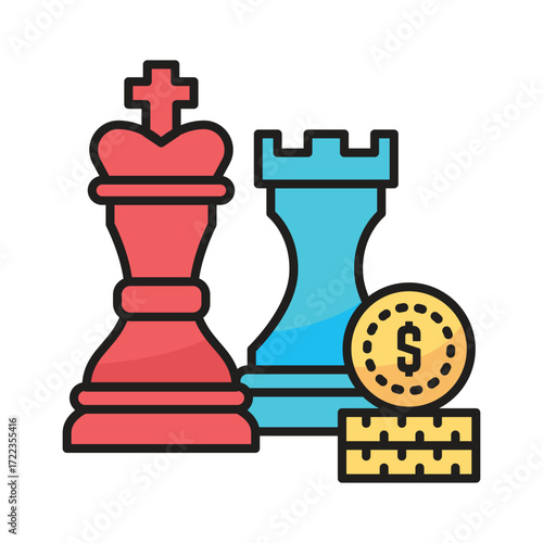 Chess pieces and coins illustration