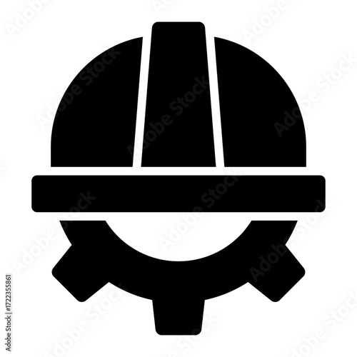 engineering gear glyph icon with helmet used for construction planning