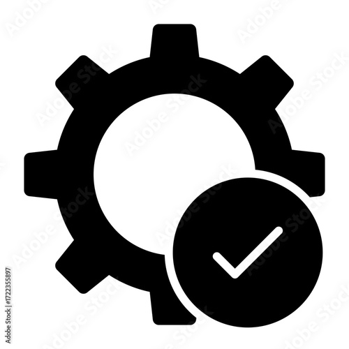 quality approve glyph icon with gear used for project validation in site