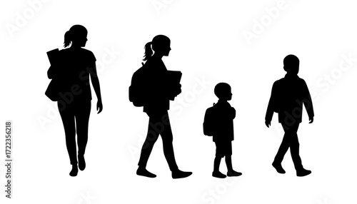 A mom Going to school with Her Child vector silhouette	