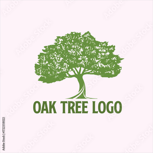 Vector art of green oak tree logo with text