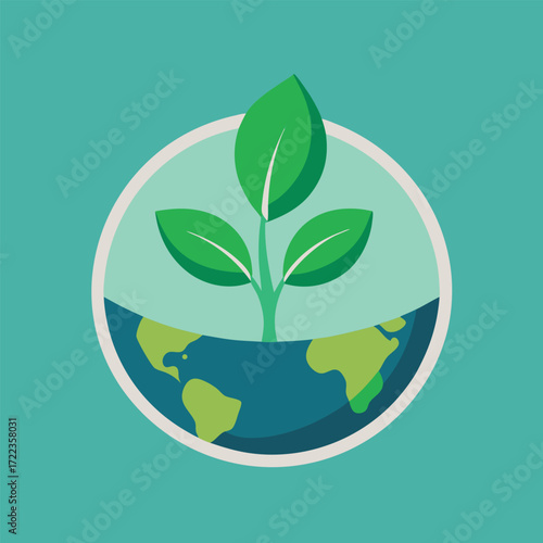 Green sprout growing from planet Earth in circle plant