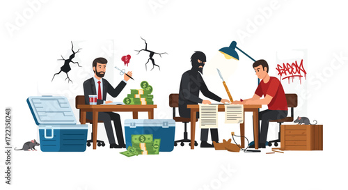 Three Men and Money A Scene of Suspicion and Deception.
