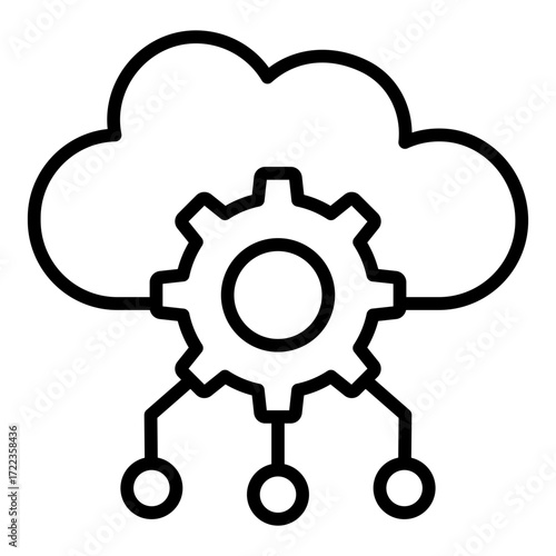 cloud automation outline icon with gear used for managing digital processes