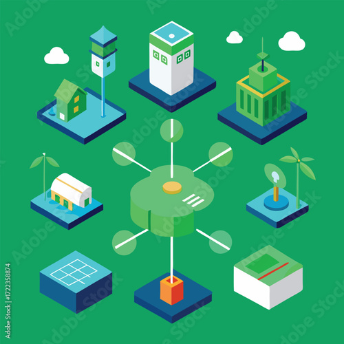 Isometric Smart City Infrastructure with Renewable Energy Elements