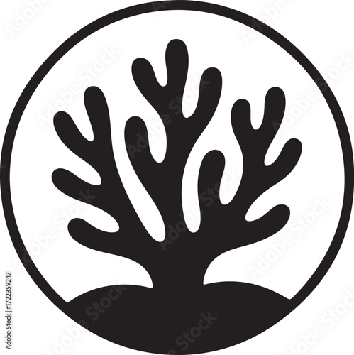 Coral Silhouette in Circle