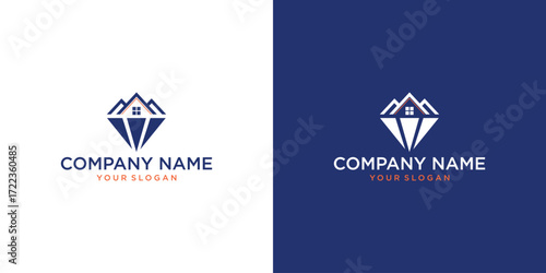 home logo design, emerald or diamond icon style. Line art icon logo of a house  home for property and interior design