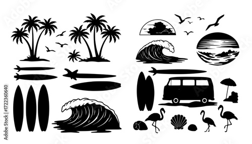 Basketball hoop, basketball and goal, net, ring icon silhouettes set	