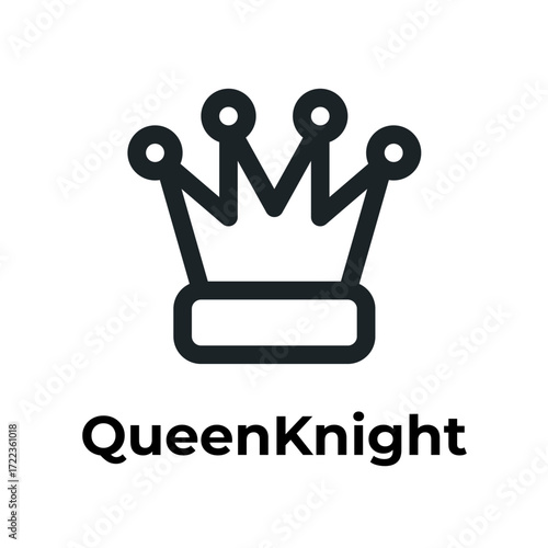 A minimalist black and white vector logo featuring a stylized crown above the text Queen Knight, symbolizing royalty, power, and strategic thinking