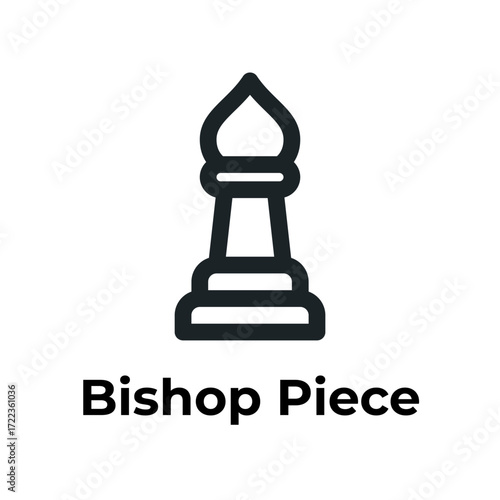 Black line art bishop chess piece symbol isolated on a white background. Vector graphic icon for strategy board games