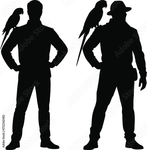 Man with Parrot on Shoulder Silhouette Vector Illustration