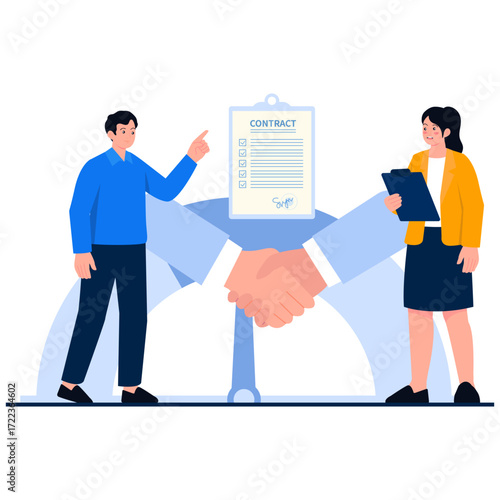 Business handshake with contract