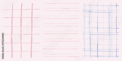 Soft pastel plaid and striped patterns with a hand drawn brush stroke texture