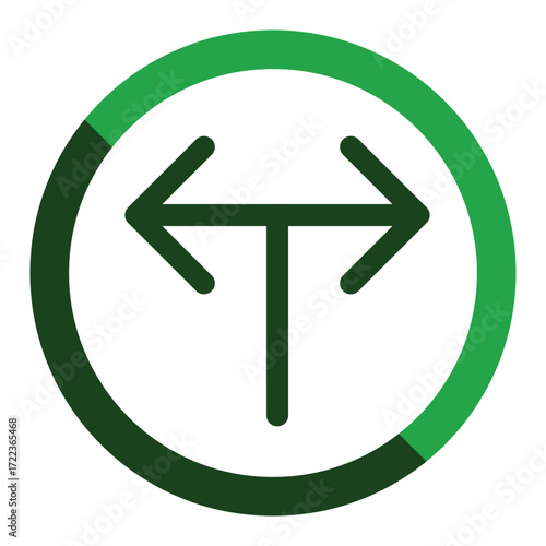 Circular icon with a Tshape and arrows pointing left and right