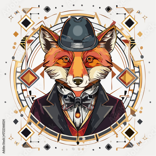 Art Deco Style Fox Portrait