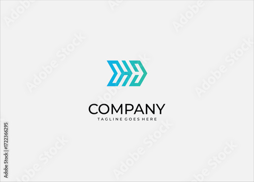 Abstract geometric arrow forward logo symbol movement direction progress growth innovation modern dynamic speed future navigation business technology.