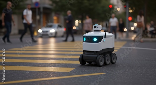 Autonomous delivery robot at crosswalk