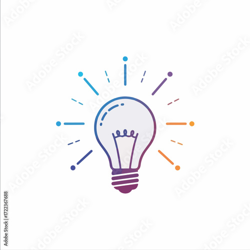 Creative idea light bulb icon with colorful gradient lines.