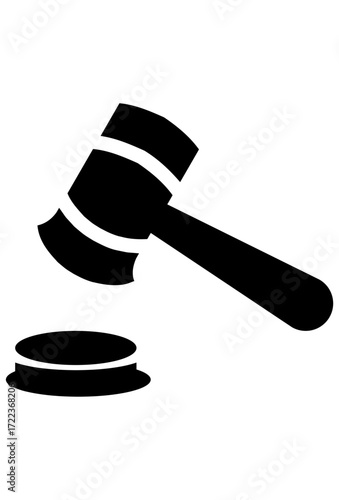 A hammer and a wooden block. A simple solid gavel icon. A hammer hitting a sound block.