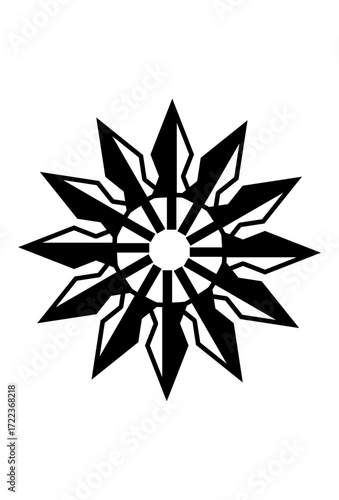 A stylized twelve-pointed star. A unique abstract star icon. A geometric starburst symbol.