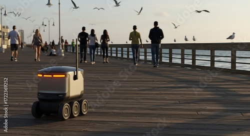 Autonomous delivery robot on pier
