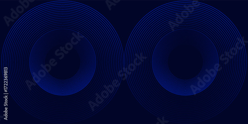 Blue abstract background with glowing circles. Swirl circular lines pattern. Geometric spiral. Twirl element. Modern graphic desi