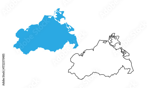 Mecklenburg-Vorpommern state map, Germany. Map with detailed outlines and blue silhouettes