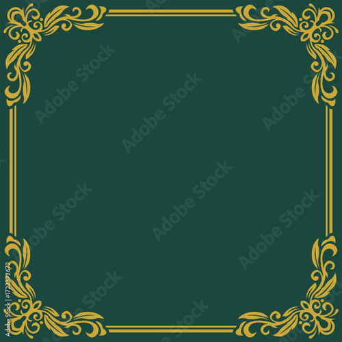 Elegant green and gold vintage floral frame background