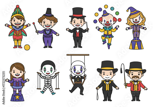 Cartoon Circus Performers A Colorful Collection of Characters.