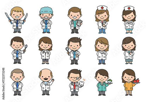 Cartoon Medical Professionals Doctors and Nurses Illustration.
