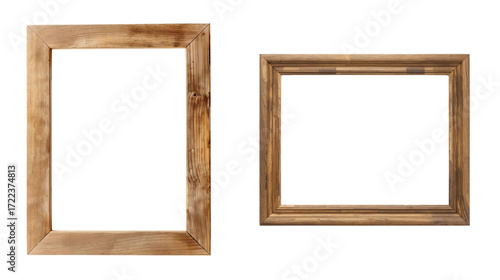 Antique empty wooden photo frame isolated on a white background with a decorative gold border