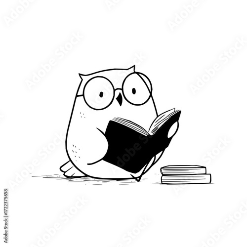 Cute owl reading book vector illustration animal cartoon design education learning wisdom knowledge smart bird 100