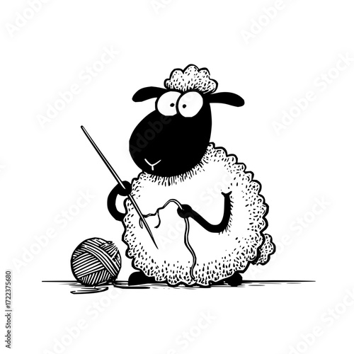 Cute cartoon sheep knitting wool illustration for diy crafts and hobby projects funny animal character vector art
